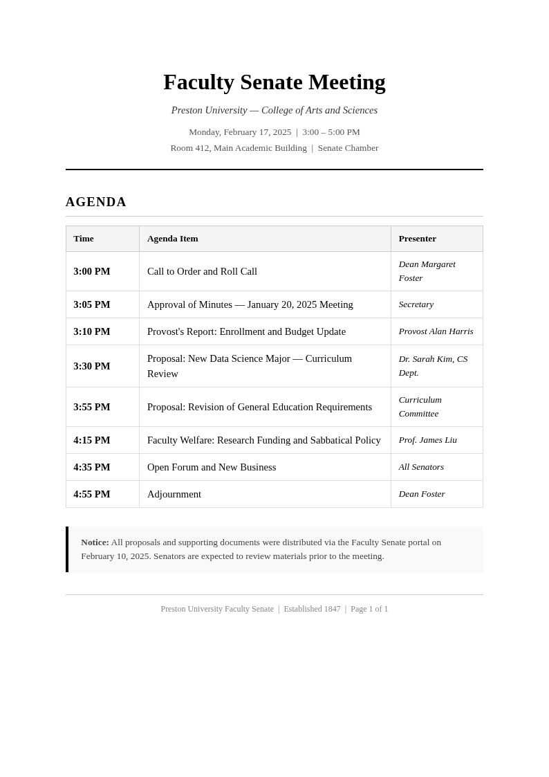 Academic formal agenda